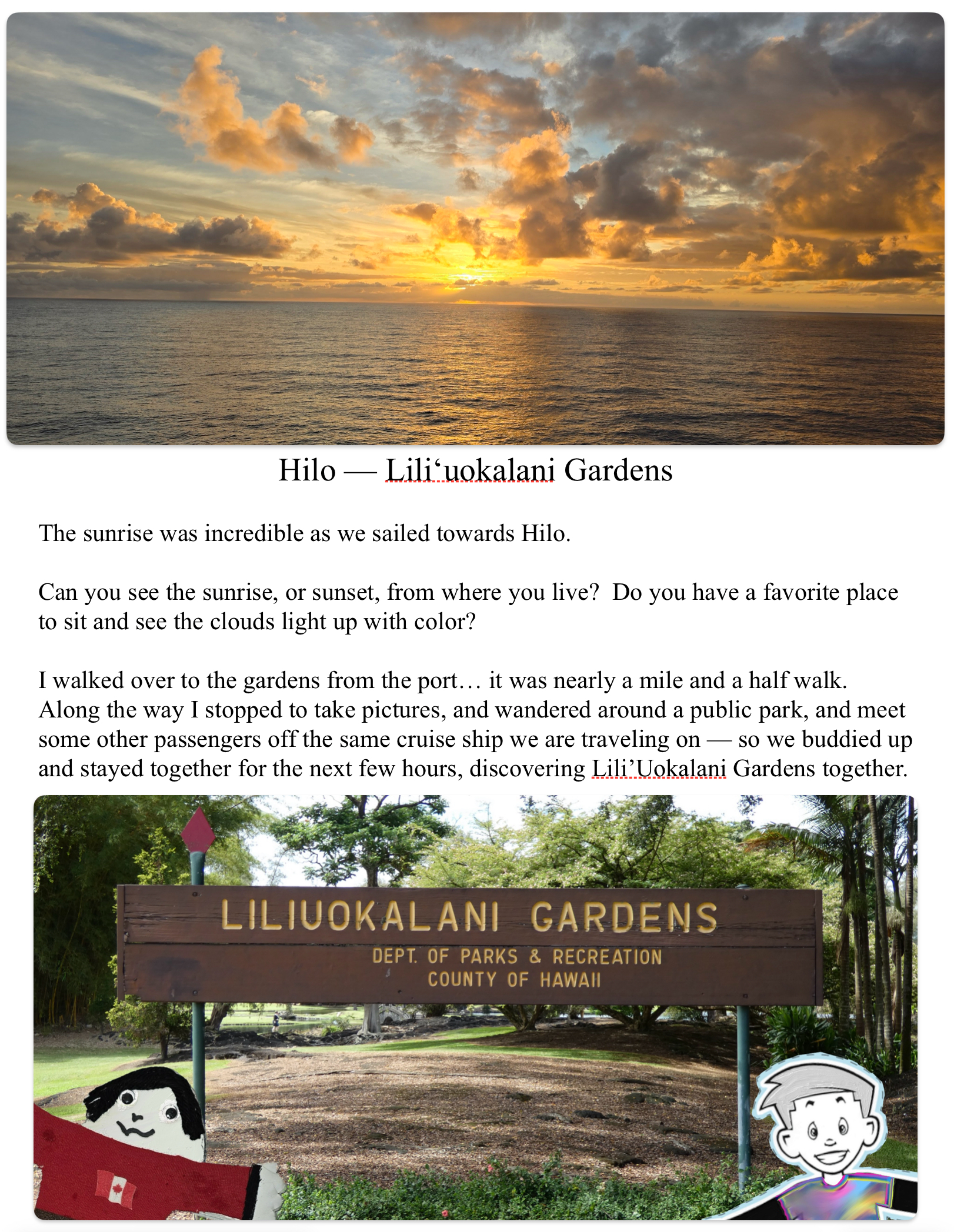 Hilo — walking to, and in, Liliʻuokalani Gardens