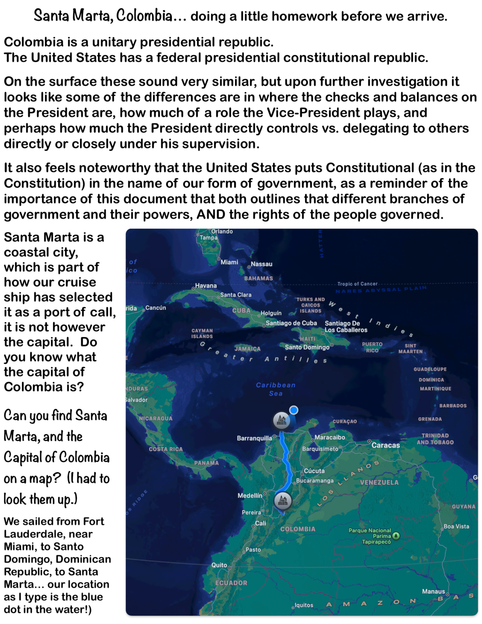 Santa Marta, Colombia… doing a little homework before we arrive.