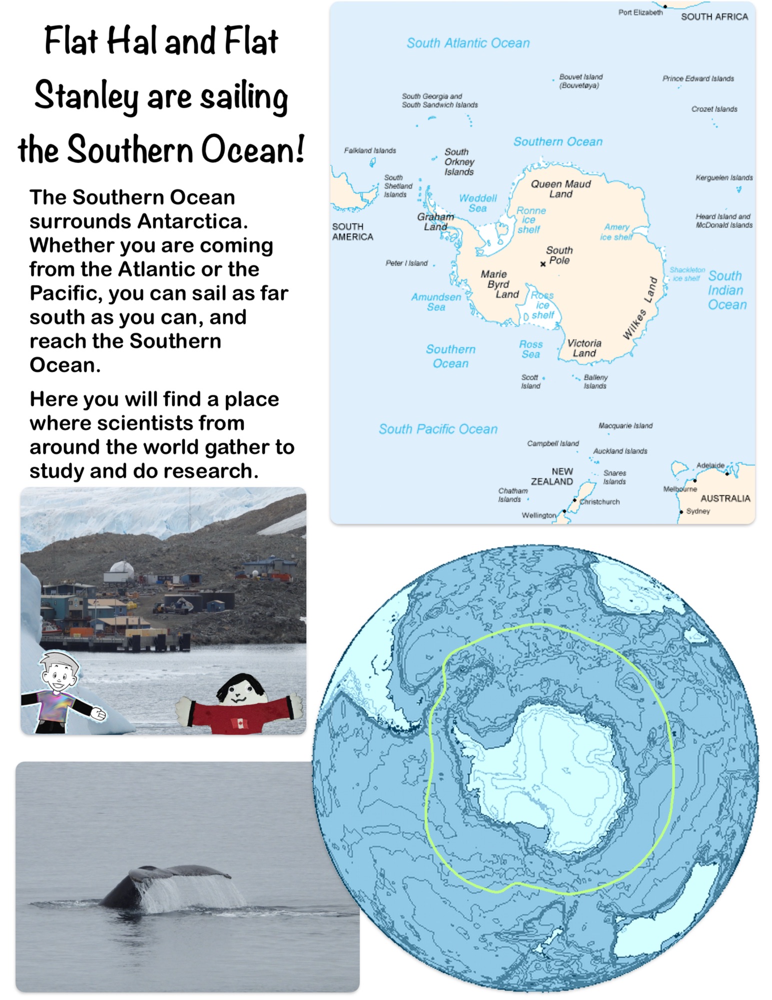 Flat Hal and Flat Stanley are sailing the Southern Ocean!