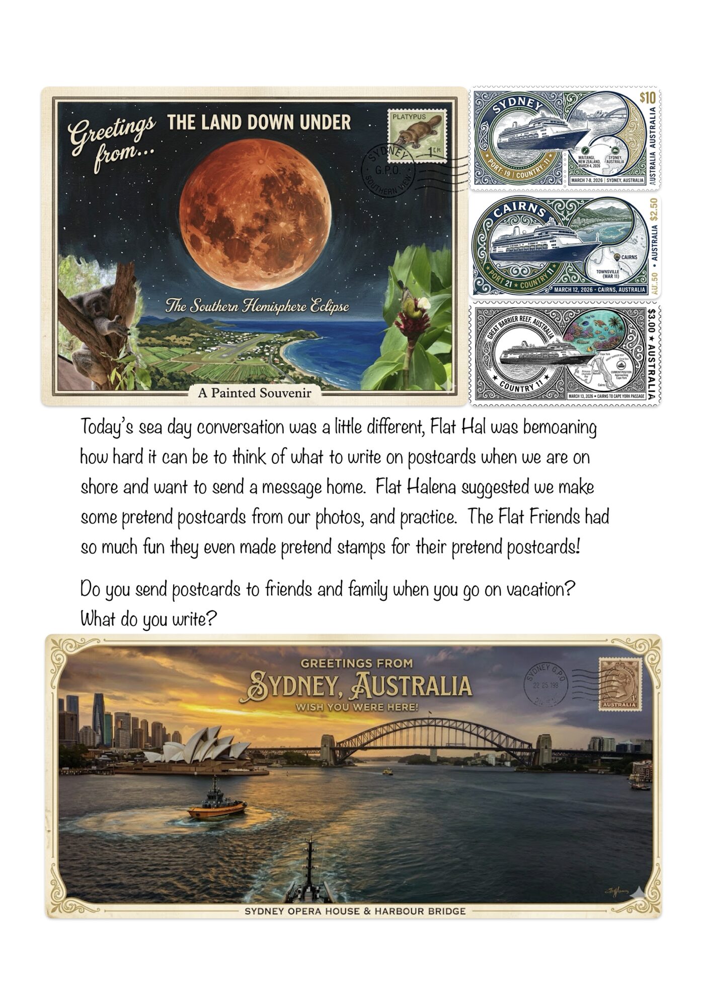 Flat Halena Gives Flat Hal Some Postcard Writing Ideas…